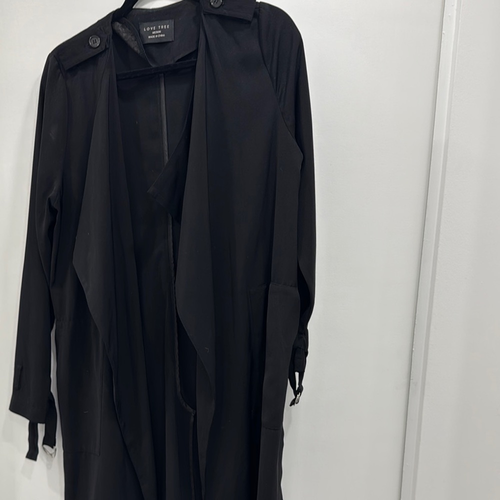 Love Tree Black Trench Coat Classic Longline Design no belt